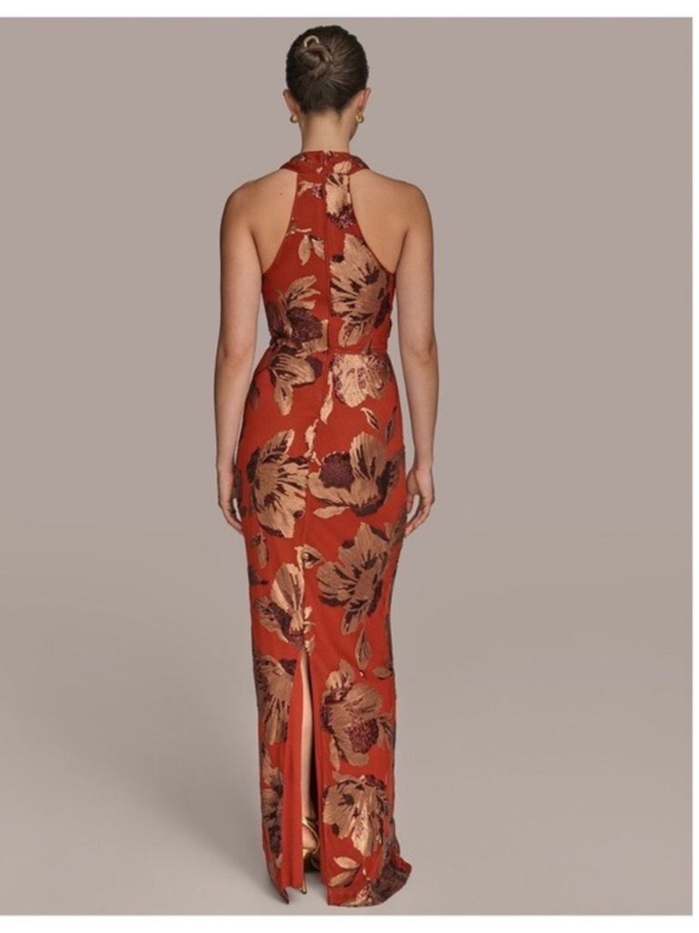 Donna Karan New York Floral Sequined Sleeveless Cowlneck Gown - Picture 3 of 8